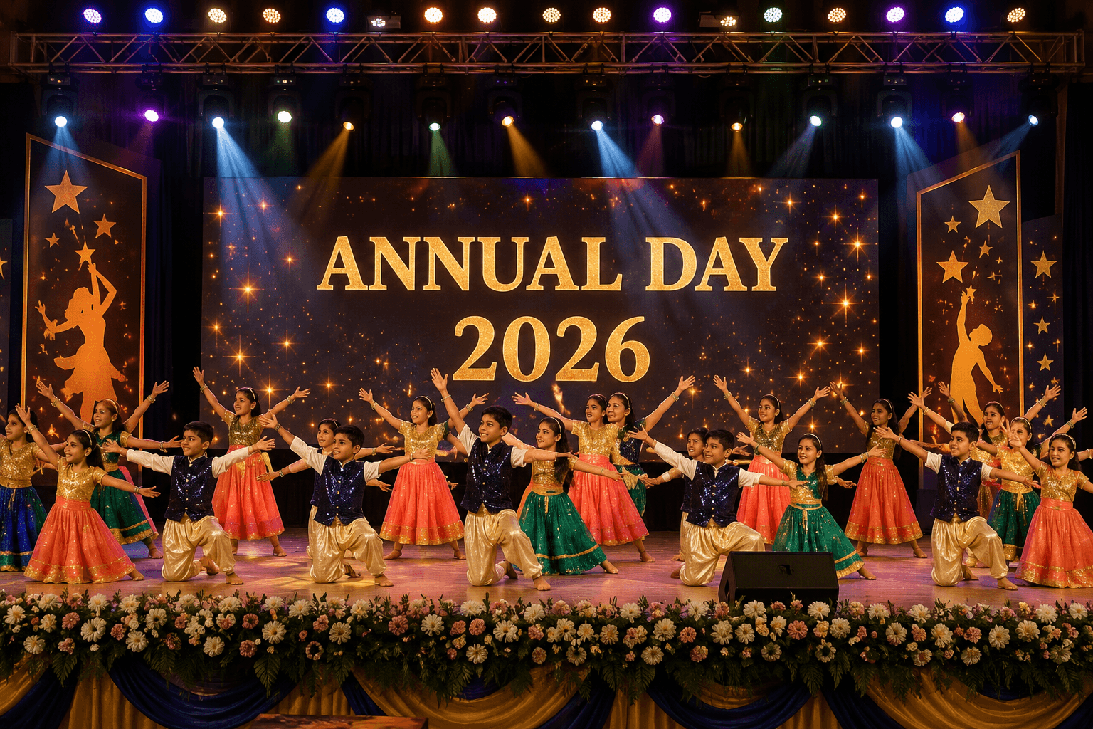 Students performing on stage at Annual Day