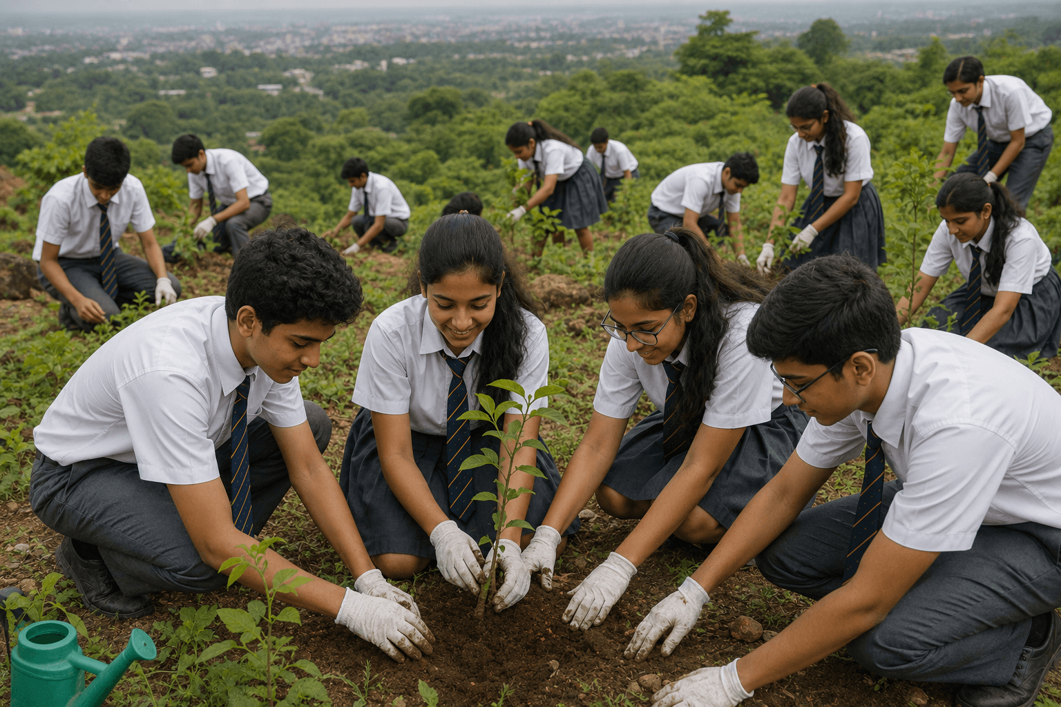 Interact Club students planting saplings on the Bariatu ridge